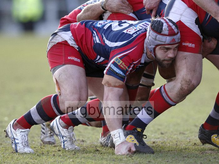 Tom Luke in a scrum. Doncaster Knights v Leeds Carnegie at Castle Park, Doncaster on 16th January 2013, KO 1430. RFU Championship - Stage 1.