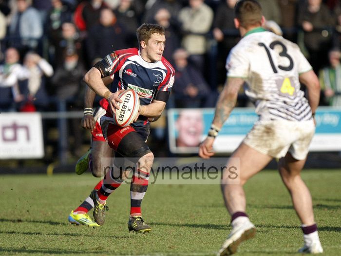 Jamie Lennard, try scorer, takes the ball forward. Doncaster Knights v Leeds Carnegie at Castle Park, Doncaster on 16th January 2013, KO 1430. RFU Championship - Stage 1.