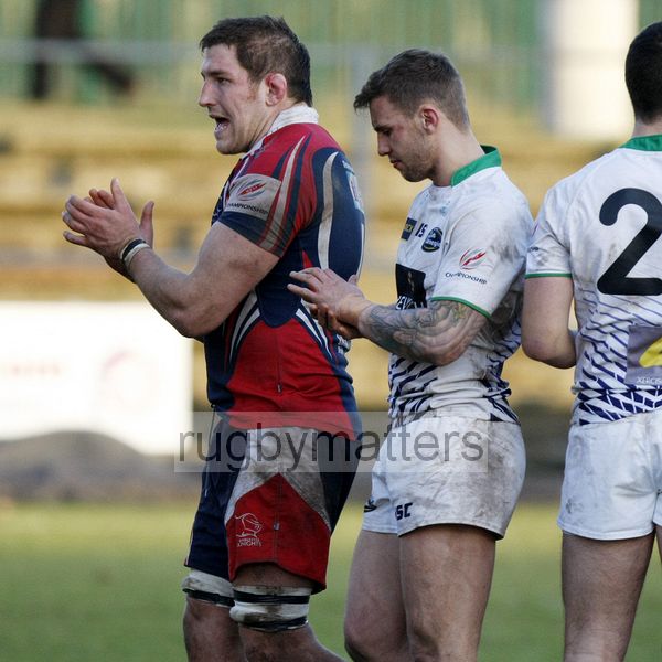 Matt Challinor and Oli Goss leave the field after the match. Doncaster Knights v Leeds Carnegie at Castle Park, Doncaster on 16th January 2013, KO 1430. RFU Championship - Stage 1.