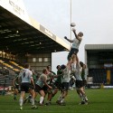 Ben Gulliver reaches for the ball at a lineout. Nottingham v Bedford at The County Ground, Nottingham on the 27th January 2013. RFU Championship - Stage 1.