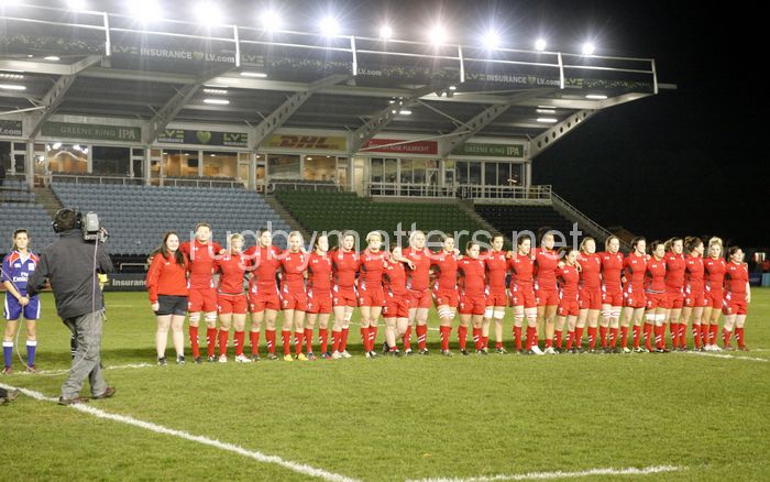 Wales during the Anthems. England Women v Wales Women at Twickenham Stoop, Twickenham, England on 7th March 2014 ko 1930