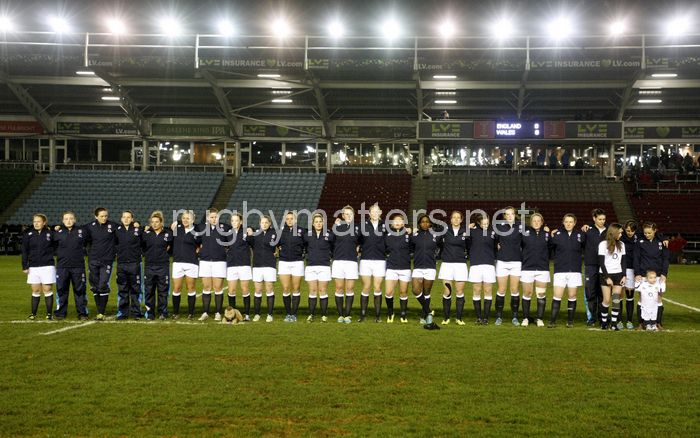 England during the Anthems. England Women v Wales Women at Twickenham Stoop, Twickenham, England on 7th March 2014 ko 1930