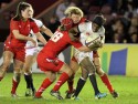 Maggie Alphonsi in action. England Women v Wales Women at Twickenham Stoop, Twickenham, England on 7th March 2014 ko 1930