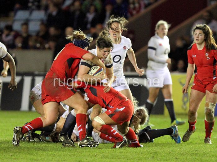 Sarah Hunter in action. England Women v Wales Women at Twickenham Stoop, Twickenham, England on 7th March 2014 ko 1930