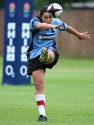 Hannah Edwards in action. Nomads v South Africa, The Lensbury, Broom Road, Teddington, Middlesex, England, on 28th June 2014, ko 2pm.