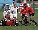 The Welsh defence find England scrumhalf, Amy Turner, a handful!
