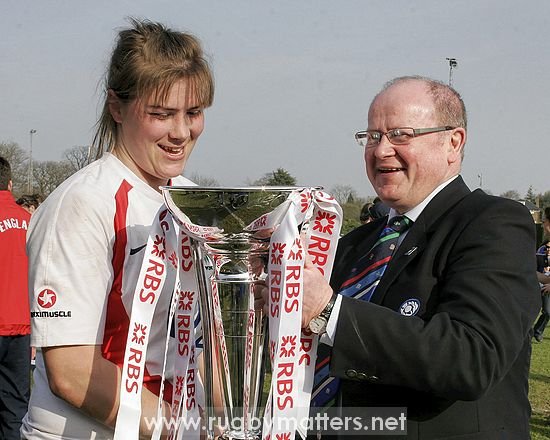 England's Captain, Catherine Spencer, receiving the RBS 6 Nations Cup