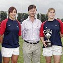 Esher RC 29/08/08: \nMark Lancaster MP pictured with key members of the England Team, Natalie Binstead and Captain Catherine Spencer, successful Natiions Cup Winners