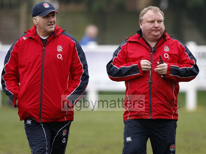 Graham Smith and Gary Street pre-match. England Women v Italy Women at Esher RFC, Moseley Road, Hersham, Surrey on 9th March 2013, KO 1300.