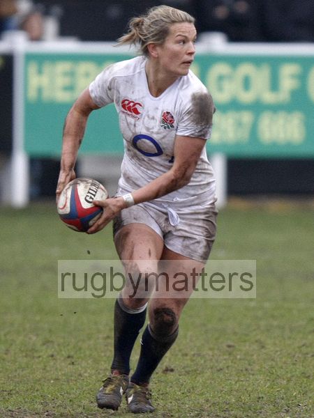 Abi Chamberlain in action. England Women v Italy Women at Esher RFC, Moseley Road, Hersham, Surrey on 9th March 2013, KO 1300.