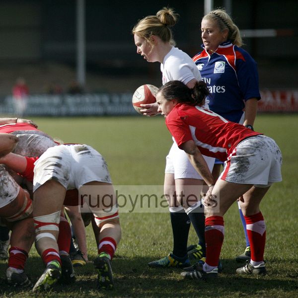 La Toya Mason ready to put the ball into a scrum along with Amy Day and referee Nicky Inwood. Wales Women v England Women at Talbot Athletic Ground, Manor Street, Port Talbot, West Glamorgan, Wales on 17th March 2013 KO 1430
