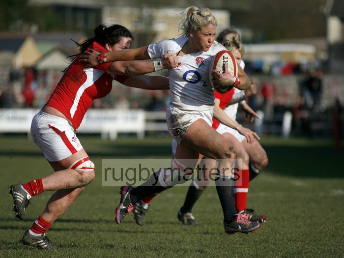 Sally Tuson barges through a tackle and goes on to score a try. Wales Women v England Women at Talbot Athletic Ground, Manor Street, Port Talbot, West Glamorgan, Wales on 17th March 2013 KO 1430