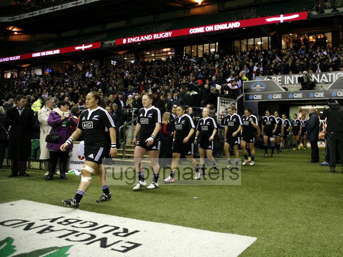 Captain Fiao'o Fa'amausili leads out the Black Ferns. England v New Zealand in Autumn International Series at Twickenham, England on 1st December 2012.
