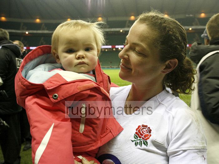 Emma Croker and her daughter. England v New Zealand in Autumn International Series at Twickenham, England on 1st December 2012.