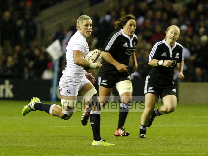 Heather Fisher (player of the match) in action.England v New Zealand in Autumn International Series at Twickenham, England on 1st December 2012.