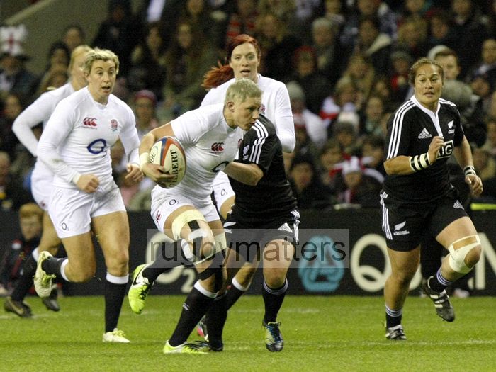 Heather Fisher on the charge again. England v New Zealand in Autumn International Series at Twickenham, England on 1st December 2012.