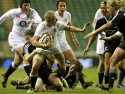 Heather Fisher tackled by Halie Hurring. England v New Zealand in Autumn International Series at Twickenham, England on 1st December 2012.