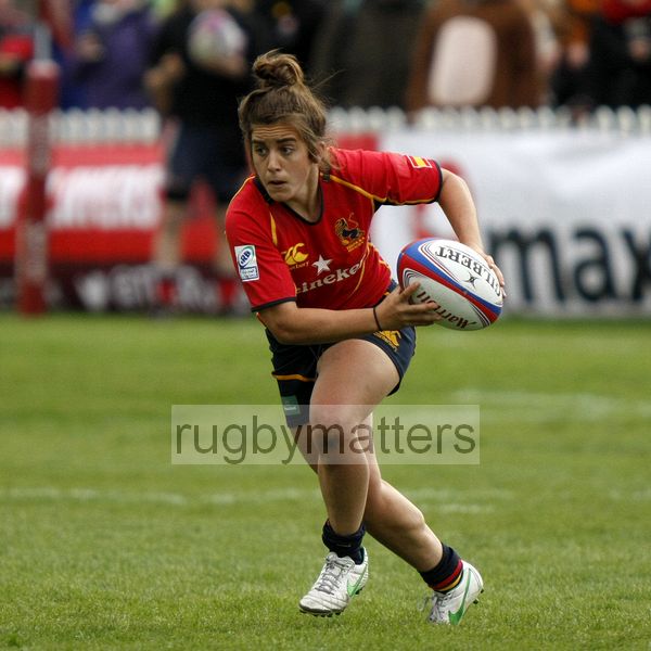 Patricia Garcia in action for Spain. Womens International Invitational tournament at the Marriott London Sevens. At Cardinal Vaughan and Twickenham Stadium, Whitton Road, Twickenham. On 11th May 2013.