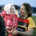 Emma Croker with her daughter. Richmond v Worcester, 13th January 2013, The Athletic Ground, Twickenham Road, London.
