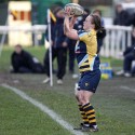 Jenny Mills takes a lineout. Richmond v Worcester, 13th January 2013, The Athletic Ground, Twickenham Road, London.