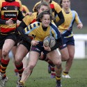 Sarah Guest tackled by Fiona Davidson. Richmond v Worcester, 13th January 2013, The Athletic Ground, Twickenham Road, London.