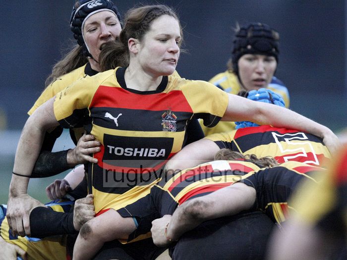 Becky Essex controlling a maul. Richmond v Worcester, 13th January 2013, The Athletic Ground, Twickenham Road, London.
