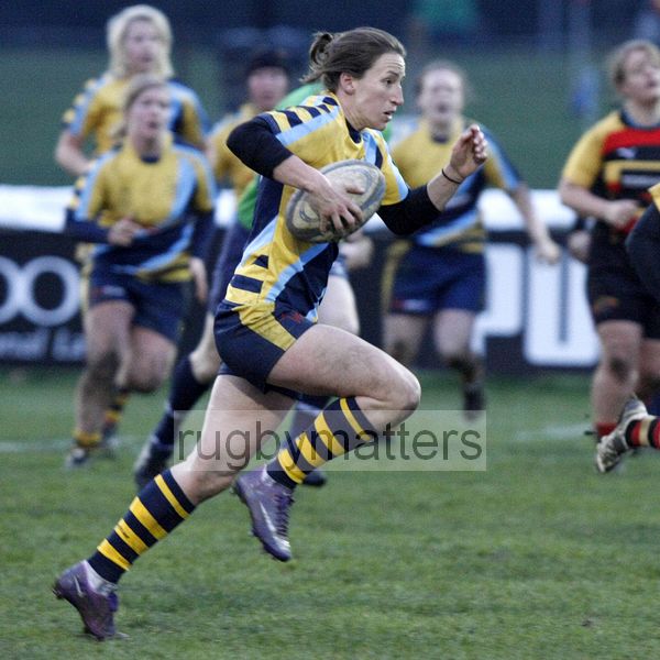 Kat Merchant makes a break, leading to her scoring a try.Richmond v Worcester, 13th January 2013, The Athletic Ground, Twickenham Road, London.