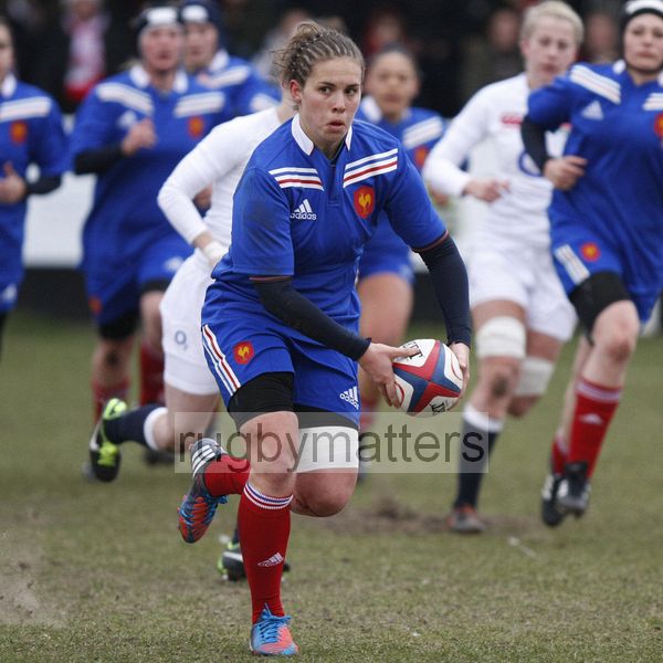 Camille Boudaud in action. U20 England Women v U20 France Women at Esher RFC, Molesey Road, Hersham, Surrey. 23rd February 2013, KO 1400.