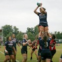 Megan Pinson claims the ball from a lineout. Canada v USA in the U20's Nations Cup Final, Trent College, Derby Road, Long Eaton, Nottingham, 21st July 2013, kick off 1700.