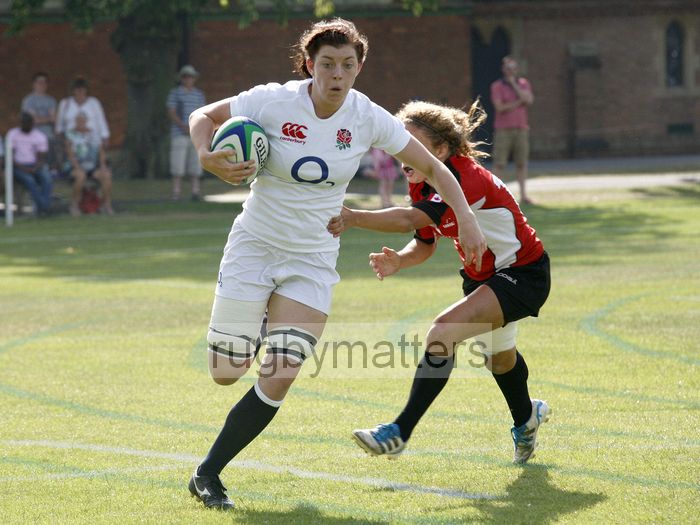 Fran Hall in action. England v Canada in the U20's Nations Cup, Trent College, Derby Road, Long Eaton, Nottingham, 14th July 2013, kick off 1700.