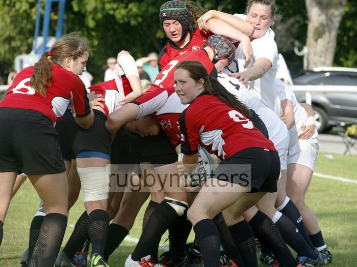 Lori Josephson looks to clear the ball out of the back of a maul. England v Canada in the U20's Nations Cup, Trent College, Derby Road, Long Eaton, Nottingham, 14th July 2013, kick off 1700.