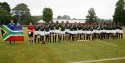 South Africa singing the anthem. England v South Africa in the U20's Nations Cup 3rd/4th place, Trent College, Derby Road, Long Eaton, Nottingham, 21st July 2013, kick off 1400.
