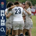 Rochelle Smith celebrates scoring a try. England v South Africa in the U20's Nations Cup 3rd/4th place, Trent College, Derby Road, Long Eaton, Nottingham, 21st July 2013, kick off 1400.