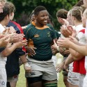 Tantaswa Macingwane leads her team from the pitch. England v South Africa in the U20's Nations Cup 3rd/4th place, Trent College, Derby Road, Long Eaton, Nottingham, 21st July 2013, kick off 1400.