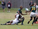 Rights Mkhari passes the ball to Vuyolwethu Maqholo. England v South Africa in the U20's Nations Cup 3rd/4th place, Trent College, Derby Road, Long Eaton, Nottingham, 21st July 2013, kick off 1400.