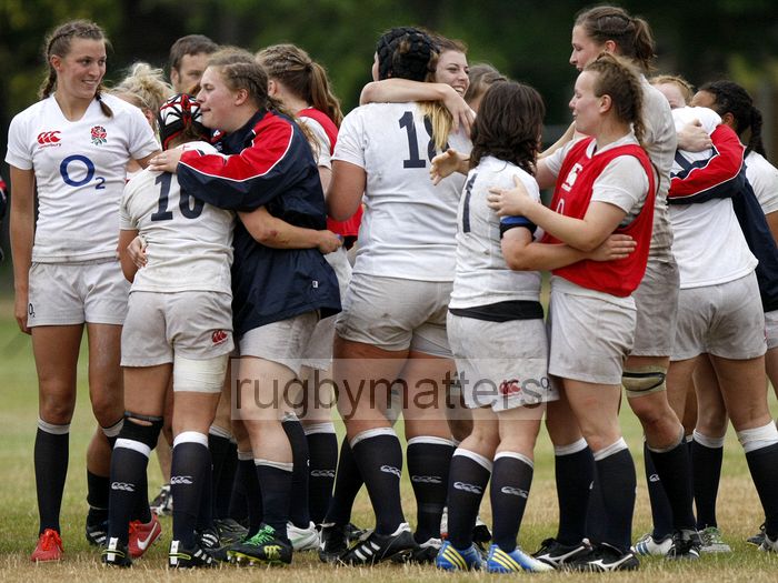 England celebrate after winning against South Africa 27-3. England v South Africa in the U20's Nations Cup 3rd/4th place, Trent College, Derby Road, Long Eaton, Nottingham, 21st July 2013, kick off 1400.