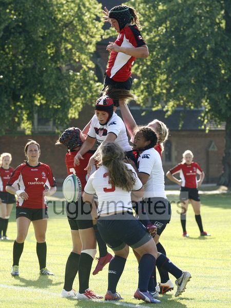 Megan Pinson takes the ball from a lineout. USA v Canada in the U20's Nations Cup, Trent College, Derby Road, Long Eaton, Nottingham, 11th July 2013, kick off 1700.