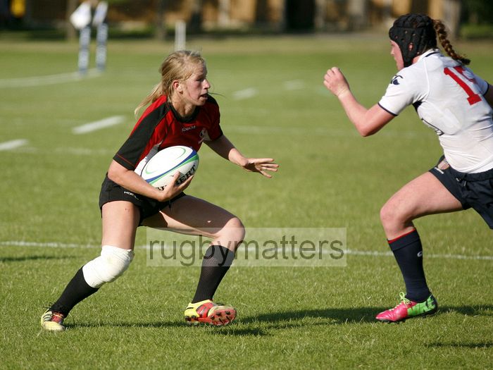 Emily Belchos in action for Canada. USA v Canada in the U20's Nations Cup, Trent College, Derby Road, Long Eaton, Nottingham, 11th July 2013, kick off 1700.