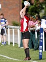 Charli Mocon takes a lineout throw for Canada. USA v Canada in the U20's Nations Cup, Trent College, Derby Road, Long Eaton, Nottingham, 11th July 2013, kick off 1700.