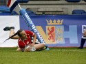 Svetlana Usatykh scores a try for Russia. IRB Women's Sevens World Series at Amsterdam Sevens, National Rugby Centre, Amsterdam, 17th May 2013