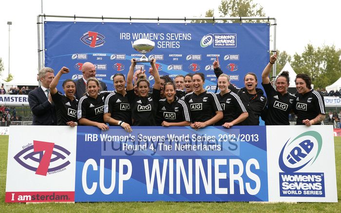 New Zealand claim the IRB WSWS Amsterdam Tournament Cup. IRB Women's Sevens World Series at Amsterdam Sevens, National Rugby Centre, Amsterdam, 18th May 2013