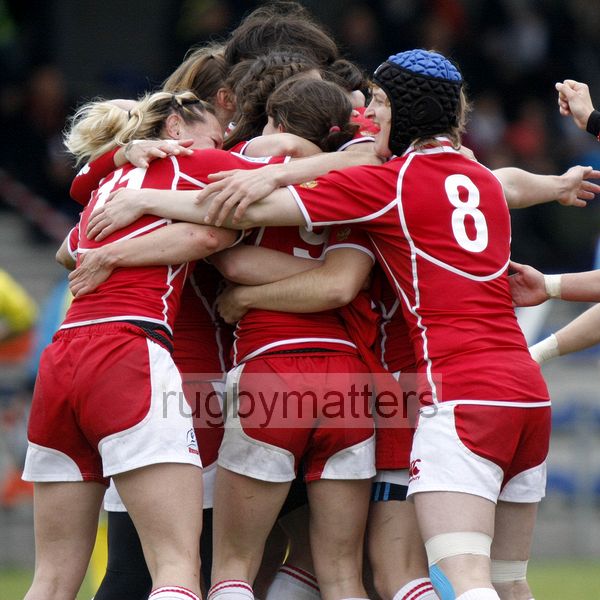 Russia celebrate defeating Australia and progressing to the sem-final stage. IRB Women's Sevens World Series at Amsterdam Sevens, National Rugby Centre, Amsterdam, 18th May 2013