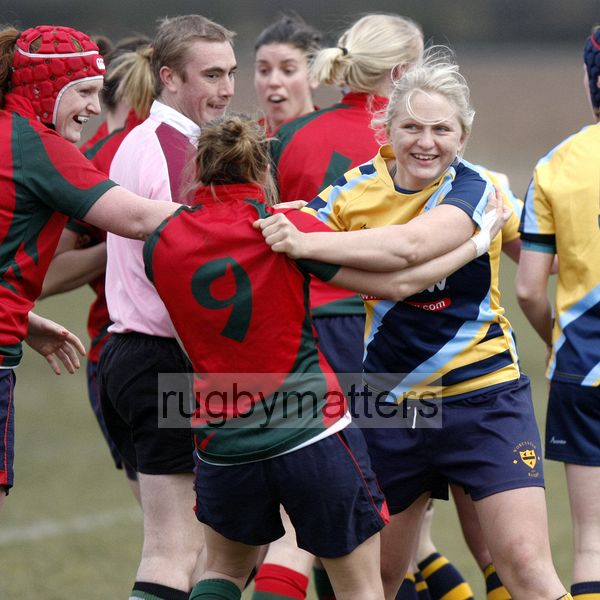 Georgina Gulliver and Ceri Large giggling as they pretend to fight. Worcester v Lichfield at Sixways, Pershore Lane, Hindlip, Worcester on 7th April 2013 KO 1430.