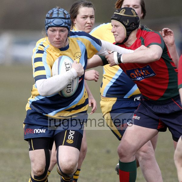 Rocky Clark tackled by Becky Williams. Worcester v Lichfield at Sixways, Pershore Lane, Hindlip, Worcester on 7th April 2013 KO 1430.
