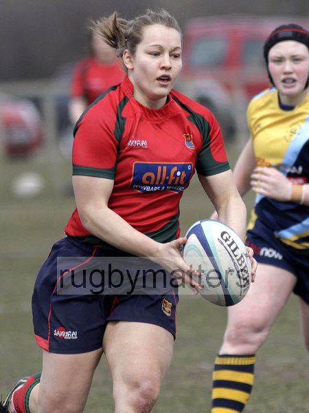 Roz Crowley makes a break. Worcester v Lichfield at Sixways, Pershore Lane, Hindlip, Worcester on 7th April 2013 KO 1430.