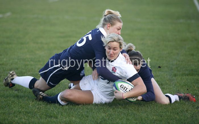Claire Allan stopped short of the line. Scotland Women v England Women in the Six Nations 2014 at Rubislaw, Aberdeen, Scotland on Sunday 9th February 2014, kick off 1400