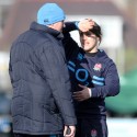Katy McLean talks with Graham Smith during the warm up.Scotland Women v England Women in the Six Nations 2014 at Rubislaw, Aberdeen, Scotland on Sunday 9th February 2014, kick off 1400
