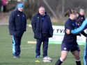 Assistant Coach Graham Smith and Head Coach Gary Street watch the team during their warm up. Scotland Women v England Women in the Six Nations 2014 at Rubislaw, Aberdeen, Scotland on Sunday 9th February 2014, kick off 1400