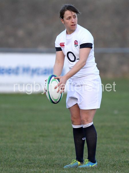 Katy McLean ready to kick the match off. Scotland Women v England Women in the Six Nations 2014 at Rubislaw, Aberdeen, Scotland on Sunday 9th February 2014, kick off 1400