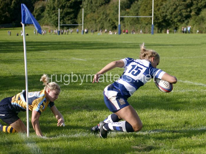 Kay Wilson crosses the line to score a try. Bristol v Worcester at Portway Rugby Development Centre, Bristol on 6th October 2013, ko 14.30